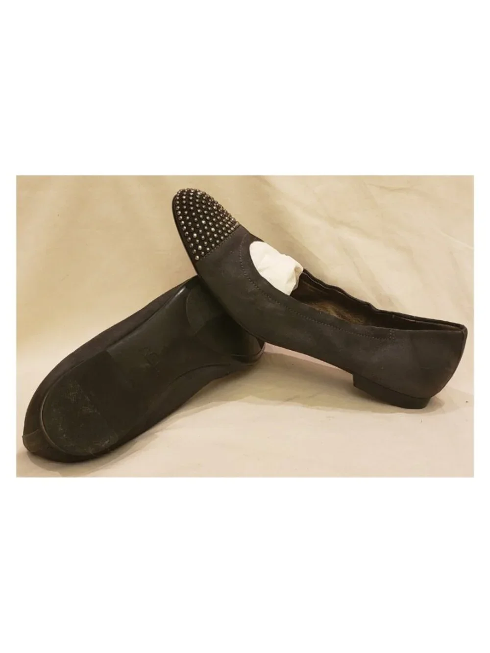 AGL Italy Studded Ballet Flats Size-EU-39.5/US~9.5 Dark Gray Leather